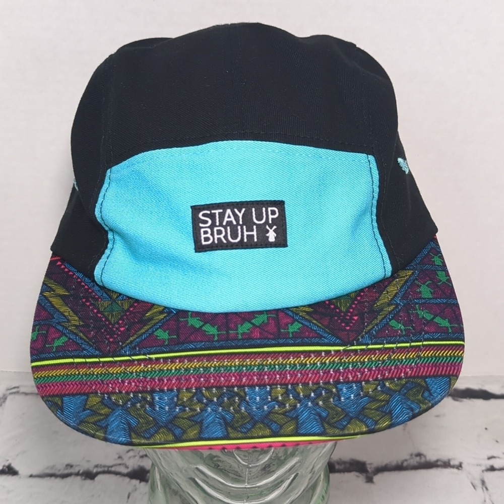 Stay Up Bruh Hat Black Teal Multicolor Adjustable‎ Ball Cap